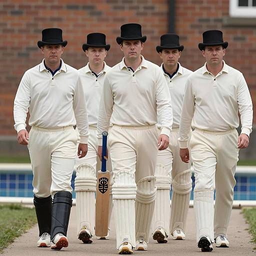 19th Century Cricket Players in Line