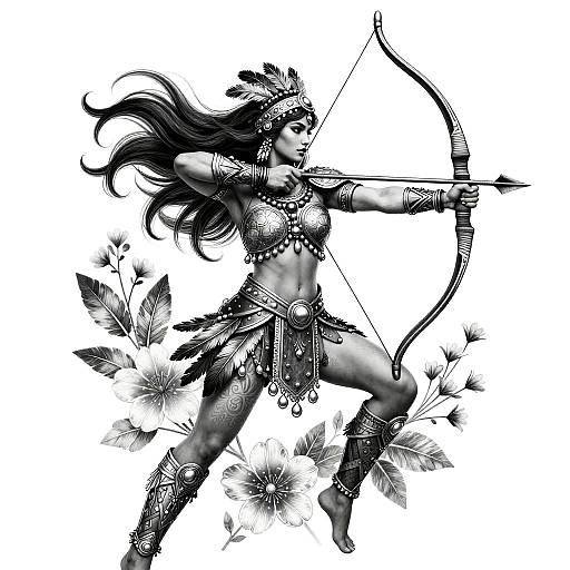 Amazonian Female Warrior with Bow Tattoo Design