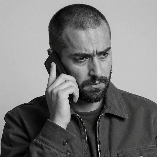 Concerned Man on Phone in B&W
