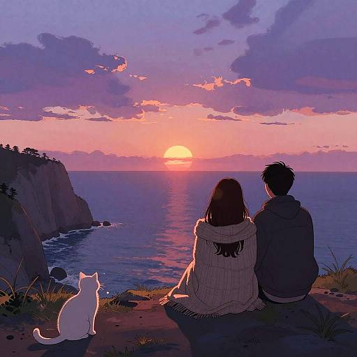 Romantic Sunset at Coastal Cliff