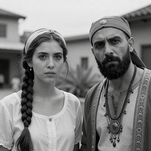 Intense Black and White Portrait of Man and Woman in Traditional Attire