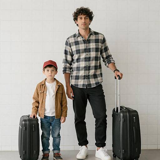 Father and Son Portrait by Tiled Wall