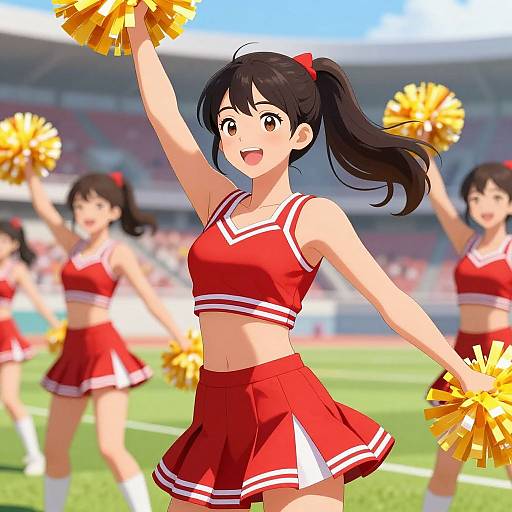 Energetic Anime Cheerleader on Field