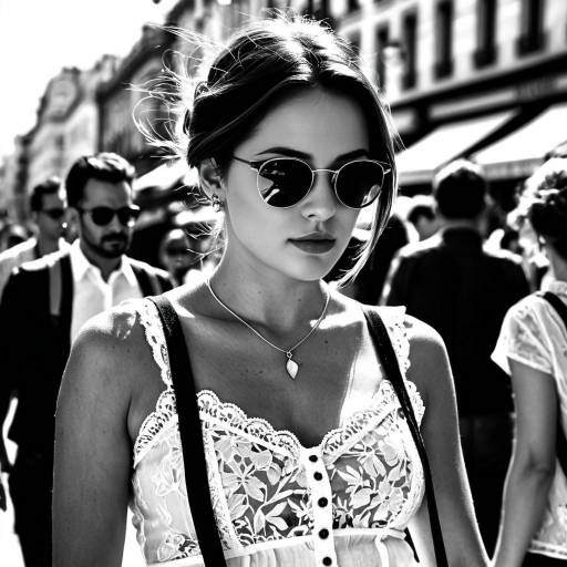 Stylish Woman in Lace Blouse and Sunglasses