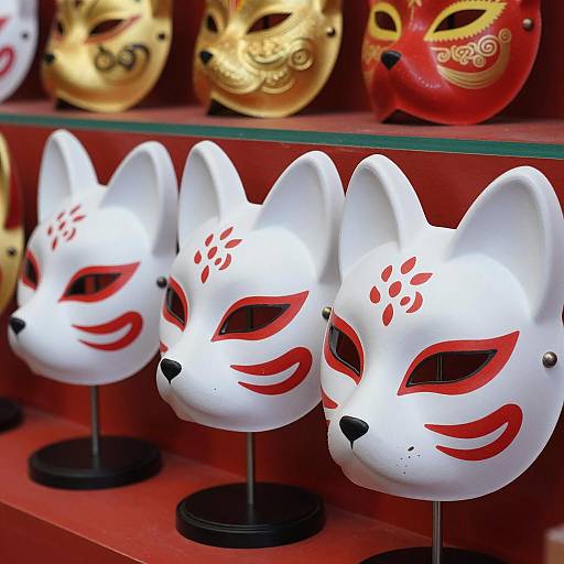 Ceramic Fox Masks on Display