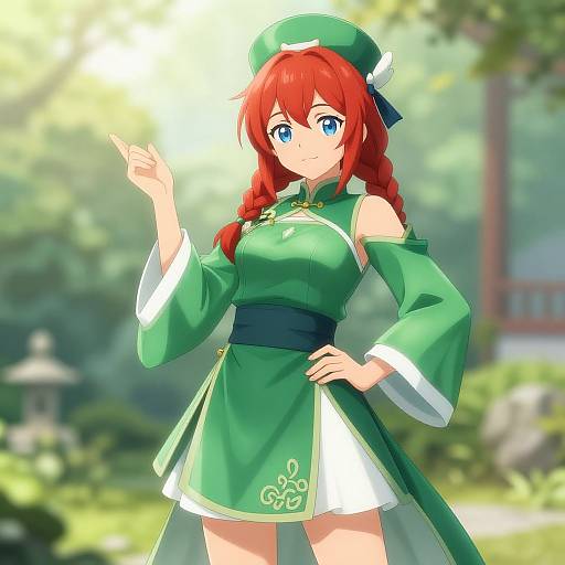 Anime Young Woman in Traditional Dress