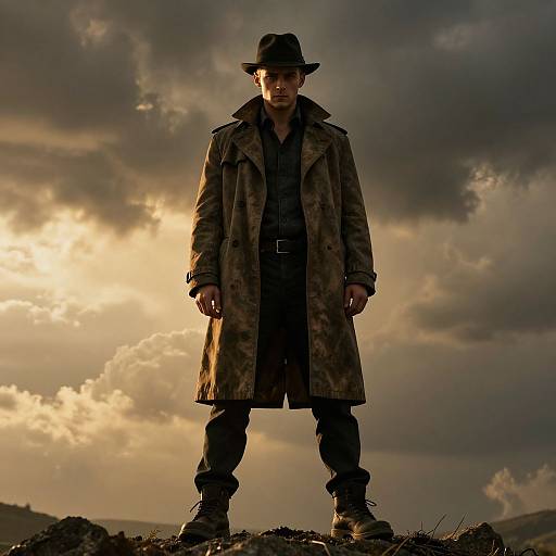 Brooding Man Beneath Stormy Sky