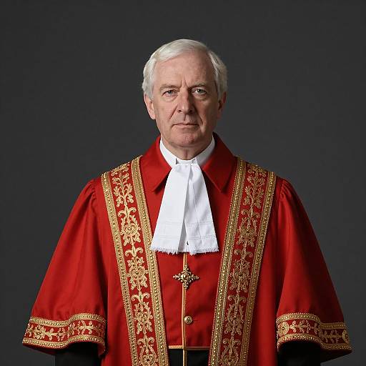 Man in Red Ceremonial Robe with Gold Embroidery