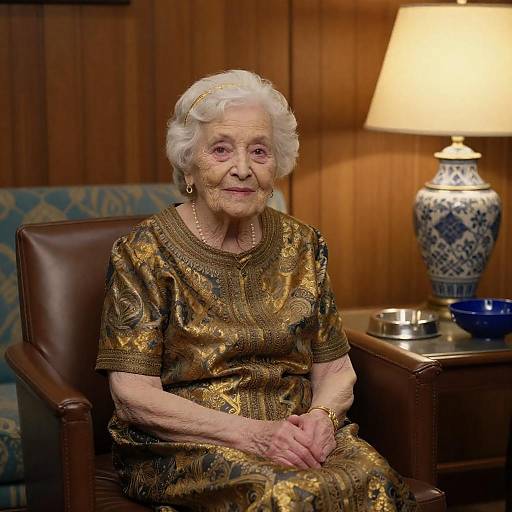 Elegant Elderly Woman in Ornate Dress