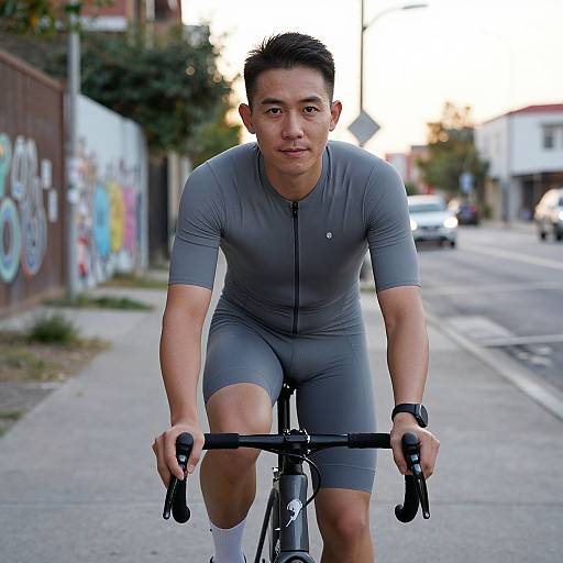Man Cycling at Sunset in Urban Setting