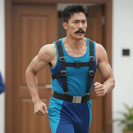 Muscular Man in Futuristic Armor Running