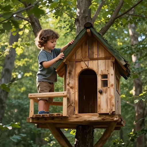 Twins Building Treehouse in Forest