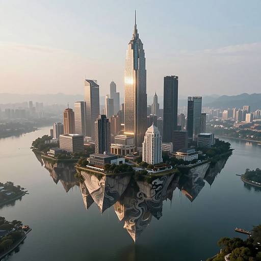 Futuristic Floating Metropolis Bug's-Eye View