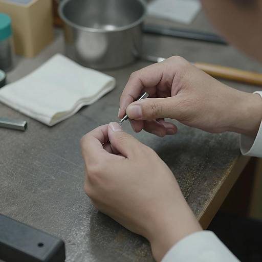 Detailed Close-Up of Hands at Workbench