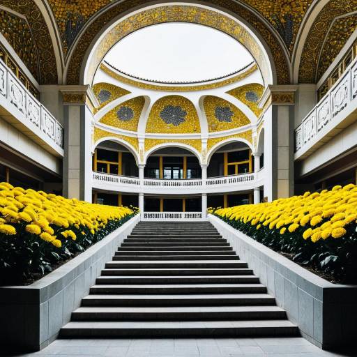 Grand Community Center Entrance with Yellow Chrysanthemums