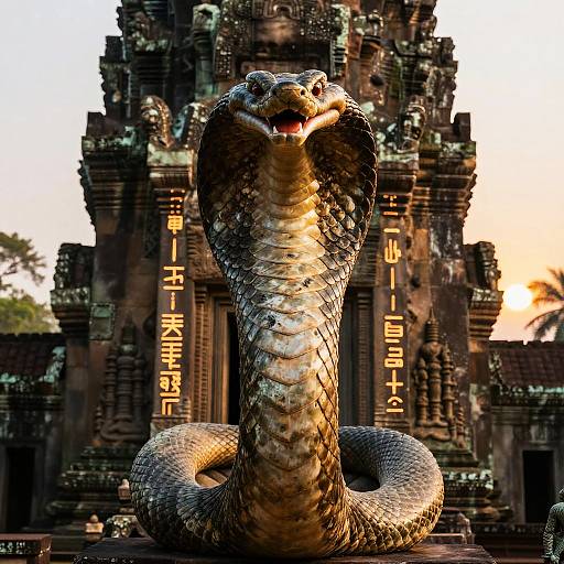 Mystical Cobra Embracing Temple Pillar