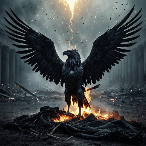 Griffin Rising from Ashes in Fiery Rebirth