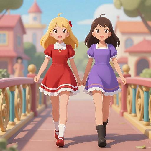 Festive Bridge Walk with Anime Girls