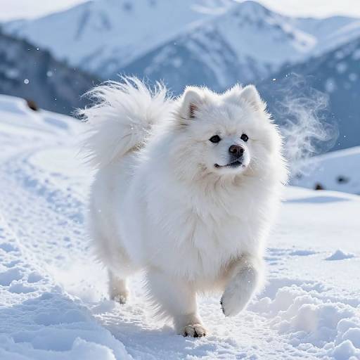 Fluffy Dog on Snowy Mountain Trail
