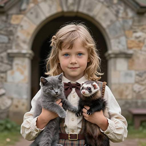 Vintage Child Portrait with Pets