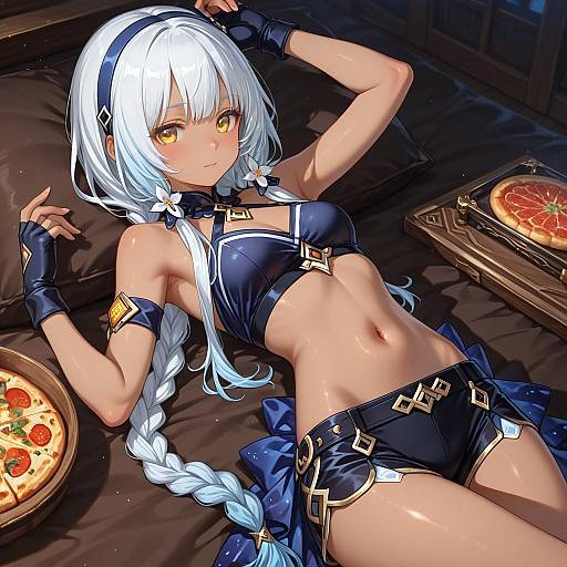 Illustration of Mualani (genshin impact), genshin impact in the style of Pizza (pizzania company)