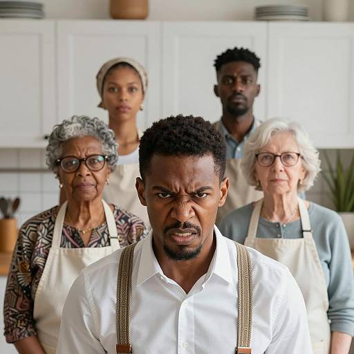 Dramatic Kitchen Scene with Emotions