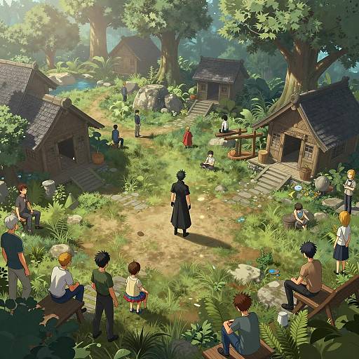 Solitude in a Forest Village Gathering