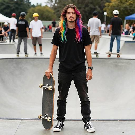 Confident Skater with Colorful Hair