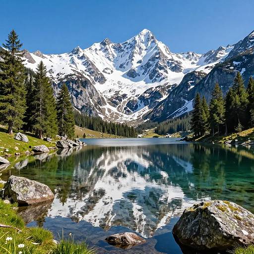 Tranquil Snowy Mountain Lake View