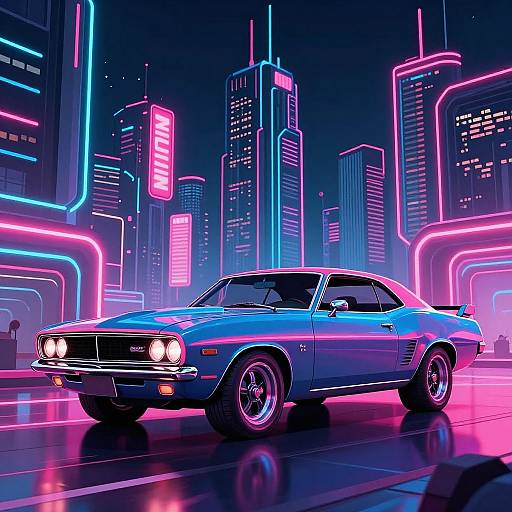 Neon Muscle Cars in Cyberpunk City