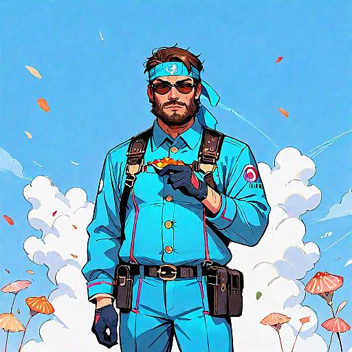 Mature Anime Male in Blue Bodysuit