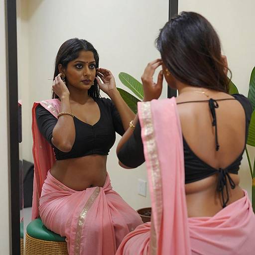 Elegant Woman in Pink Sari and Crop Top