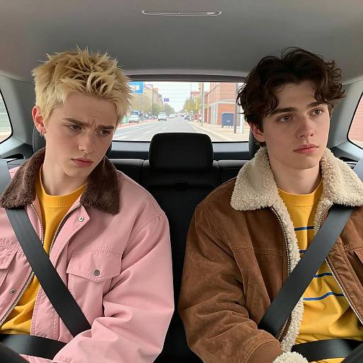 Candid Car Ride with City Backdrop