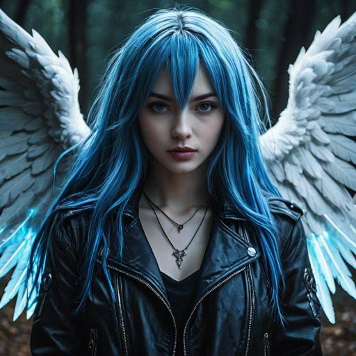 Mysterious Angel Girl with Blue Hair
