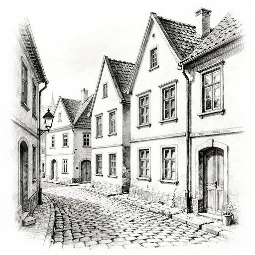 Vintage European Street Pencil Sketch