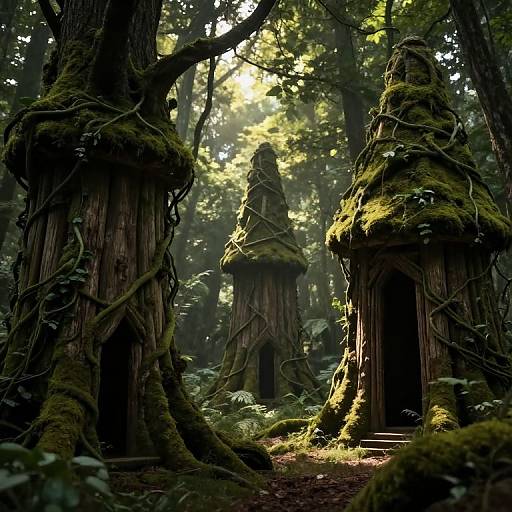 Moss-Covered Ombrières in Mystical Forest