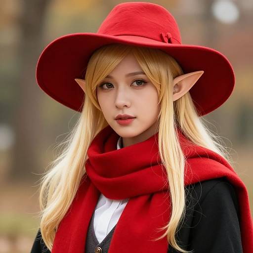 Blonde Elf with Red Hat and Scarf