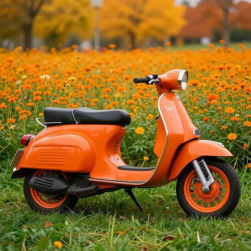 Classic Orange Moped in Autumn Field