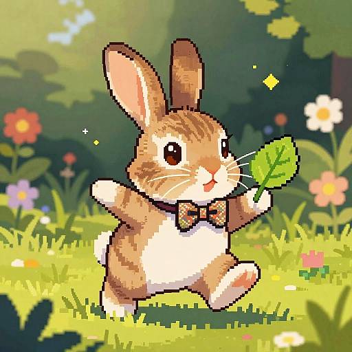 Striped Tabby Rabbit Pixel Art