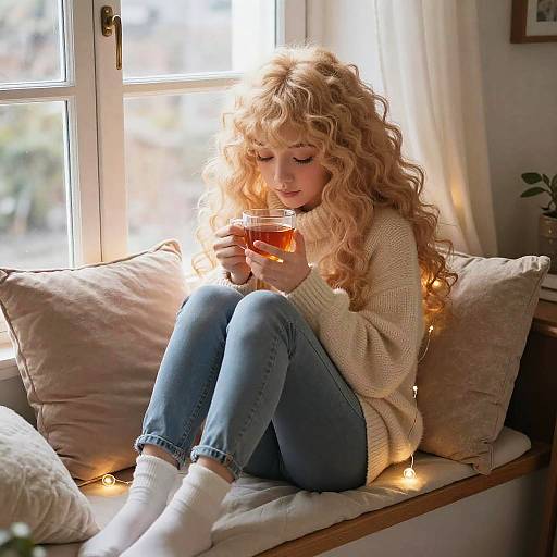 Cozy Anime Girl with Tea