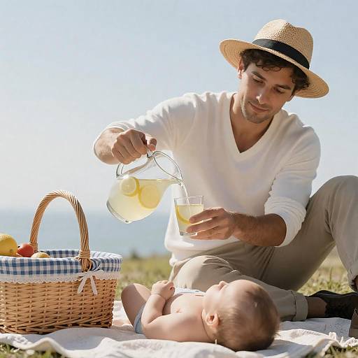 Relaxing Summer Picnic Scene with Baby