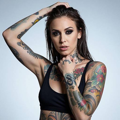 Tattooed Woman with Wet Hair Portrait