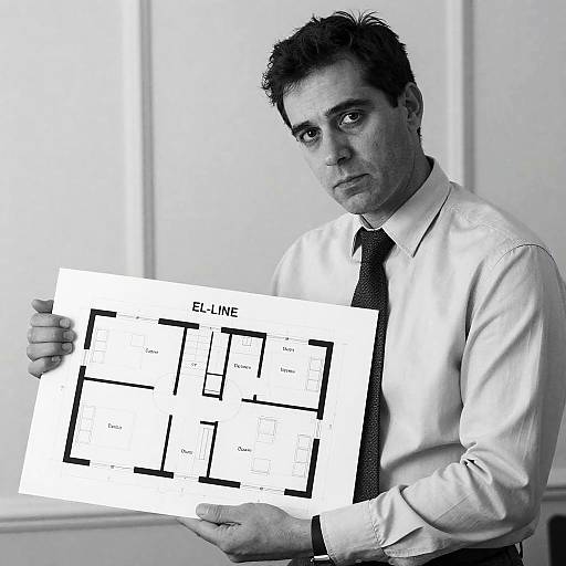 Serious Man with Floor Plan in Focus
