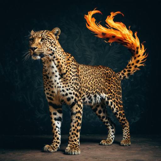 Phoenix-Leopard Hybrid with Fiery Tail Phoenix-Leopard Hybrid with Fiery Tail