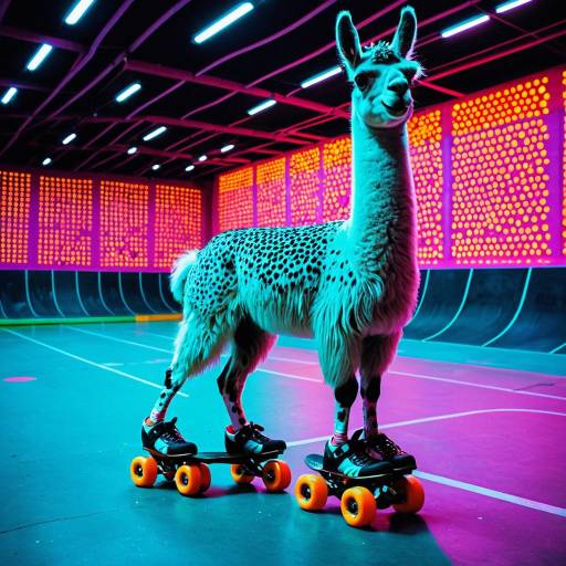 Llama on Roller Skates in Neon Skatepark