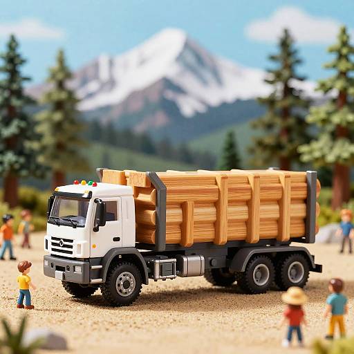 Miniature Bruder Logging Truck in Pine Forest Scene