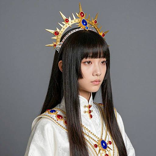 Elegant Asian Woman in Ornate Crown