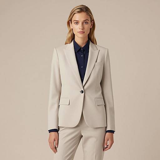 Young Woman in Light Beige Tailored Suit
