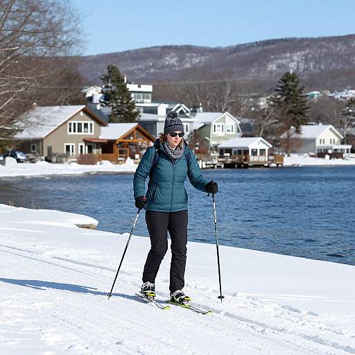 Woman Snowshoeing at Lake Placid