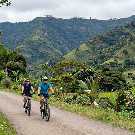 Married Couple Biking in Tropical Mountains